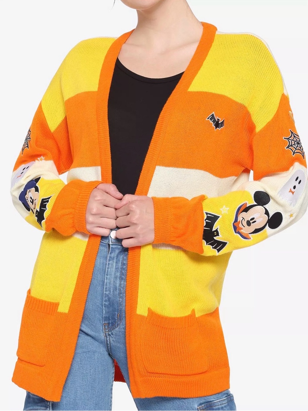 Disney Striped Mickey Mouse Open-Front Candy Corn cardigan